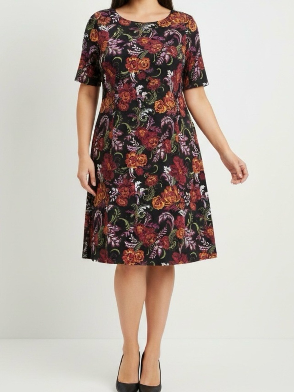 NWT Connected Apparel Black Floral Dress Size 14W